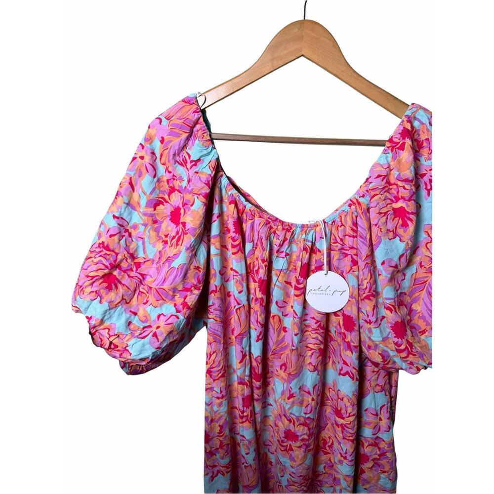 Petal + Pup Leyden Pink Floral Puff Sleeve Midi Dress US 8 NWT - Picture 4 of 9